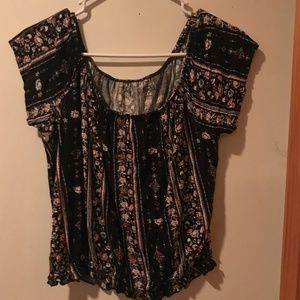 Mudd Black Floral Faux Button Down Top | Size: M